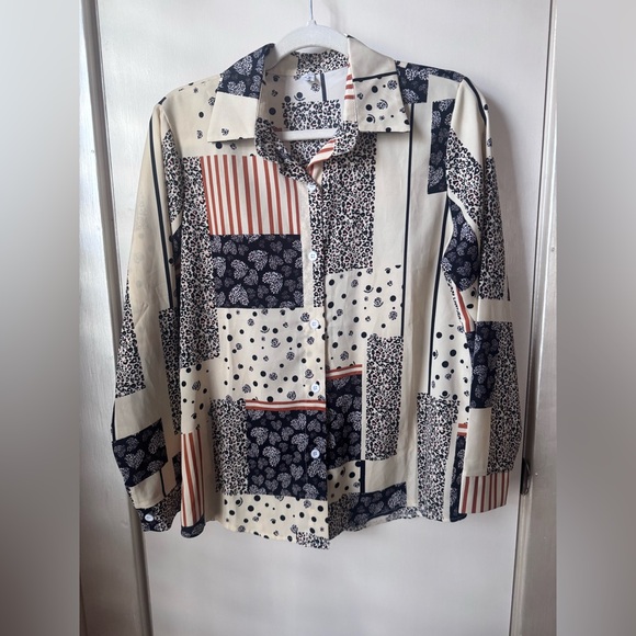 yong tong Tops - Stylish Leopard Patchwork Button Down Shirt